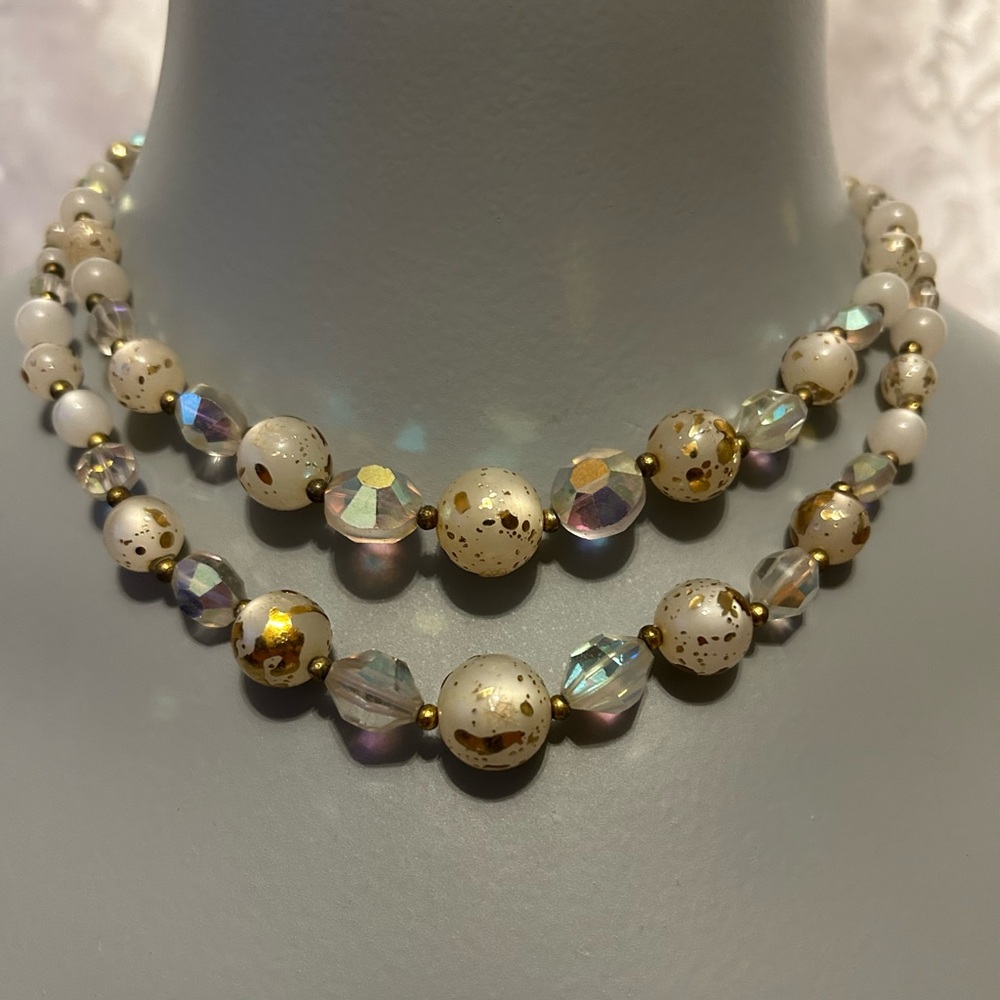 Vintage Beaded Double-Strand Necklace, Silver-tone Hook Closure - Picture 1 of 5